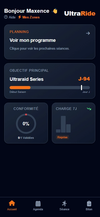 Aperçu de l’application UltraRide sur mobile